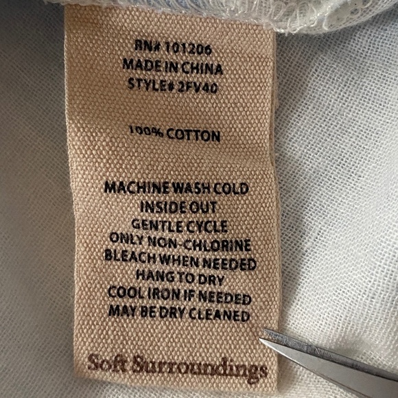 Soft Surroundings Womens Blaine Gauze Pullover 100% Cotton Blue Palms Size XL - Picture 7 of 12